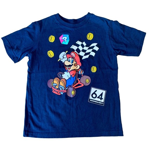 MARIO KART Kids T-Shirt Top M 7-8 Nintendo 64 Blue Graphic Tee Unisex - Picture 1 of 5